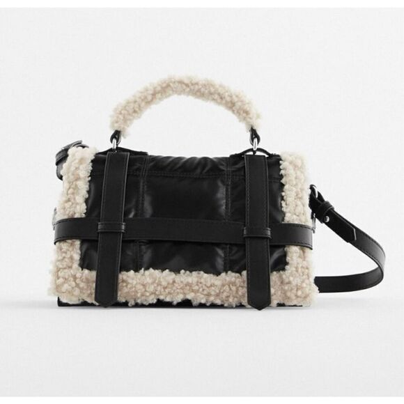 ZARA QUILTED CITY BAG Blogger’s Favourite Leather Sherpa - Picture 1 of 16